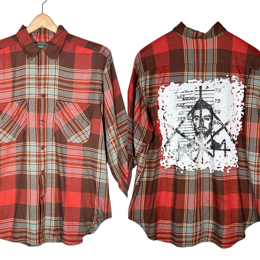 RALPH LAUREN COUNTRY Vintage Plaid Wool Mixed Media Graphic Print Flannel